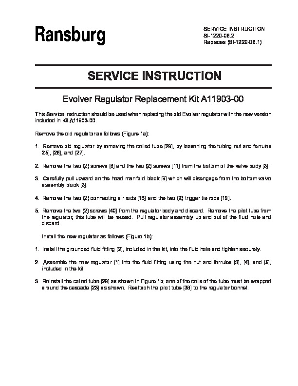 Evolver Regulator Replace. Kit (Serv. Ins. SI-1220-06)