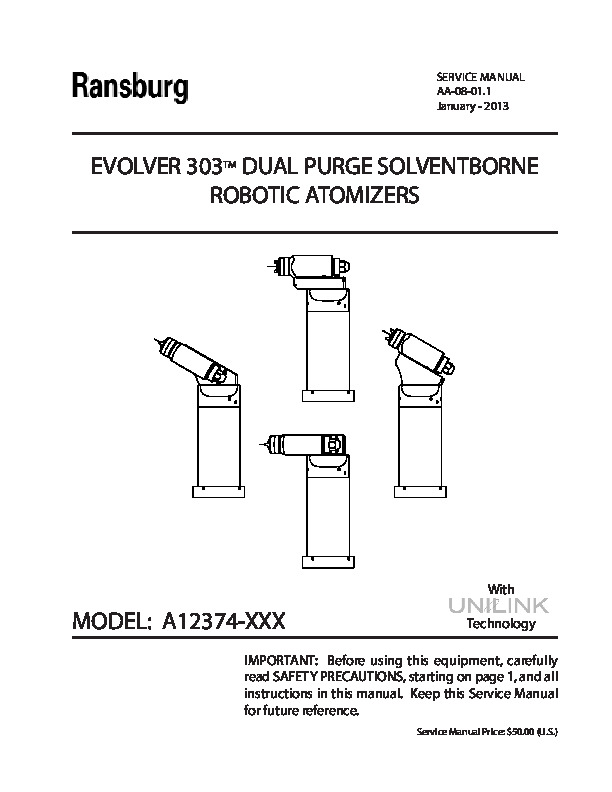 Evolver 303 Dual Purge Solvent Robotic Applicator (Serv. Man AA08011sm)