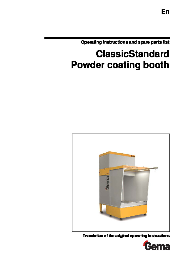 Gema Classic Standard  Powder Coating Booth Operating Instructions