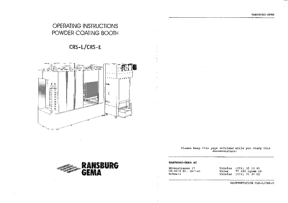 Gema CRS-L/E Powder Coating Booth Operating Instructions