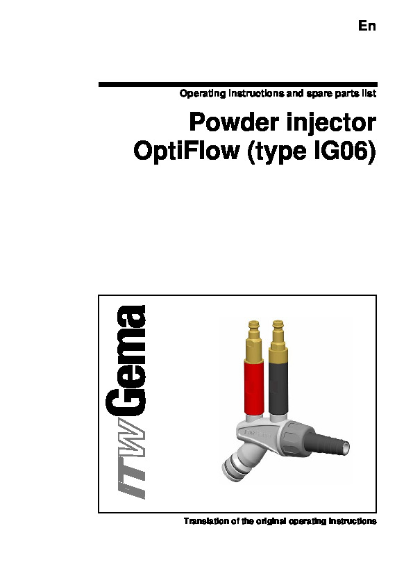 Gema OptiFlow Powder Injector Manual