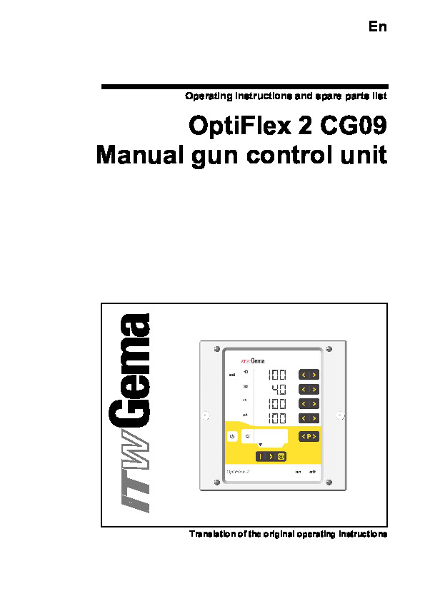 Gema OptiFlex 2 CG09 Control Unit Manual