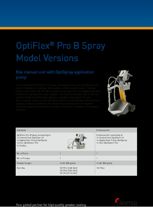 OptiFlex® Pro B Spray Model Versions