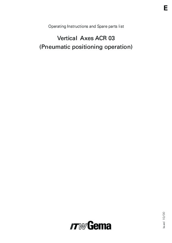 Vertical Axes ACR 03  (Pneumatic positioning operation) Operating Instructions and Spare parts list