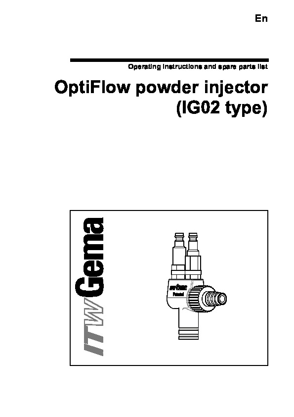 OptiFlow. IG02. Powder Injector Op Manual 12.04