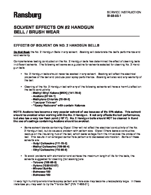 Solvent Effect on No. 2 (Serv. Ins. SI-03-03.1)