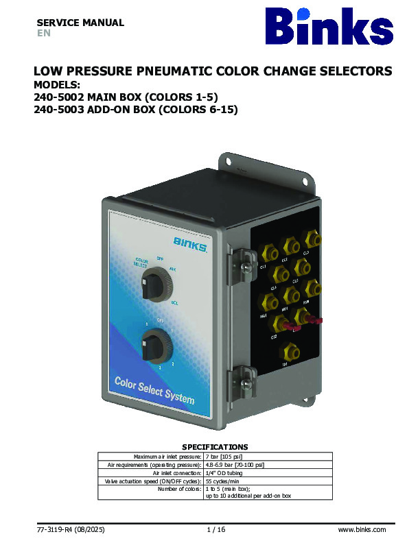 Binks Ransburg LP Pneumatic Colour Change Selectors