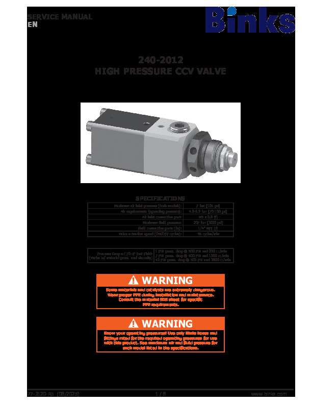 Binks Ransburg HP CCV Valve
