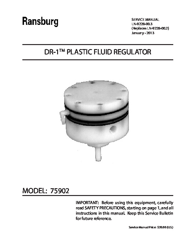 DR-1 Plastic Fluid Regulator 75902 (Serv. Man LN-9228-00.3)