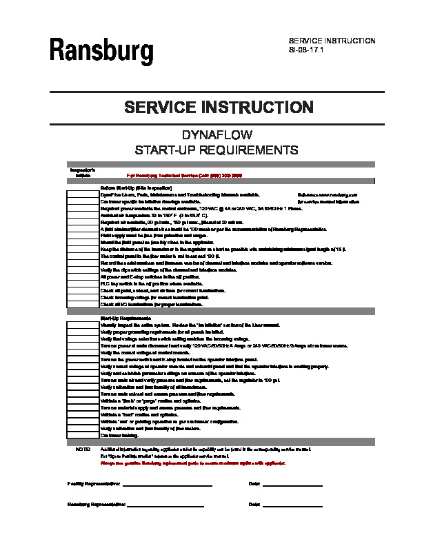 DynaFlow Start-Up Requirements I08171si