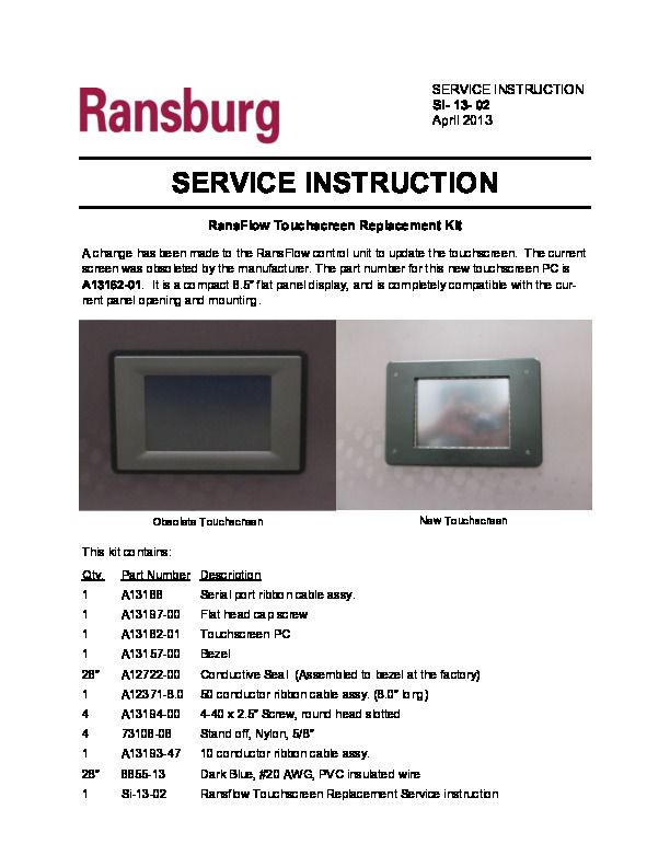 RansFlow Touchscreen Replace SI1302sm