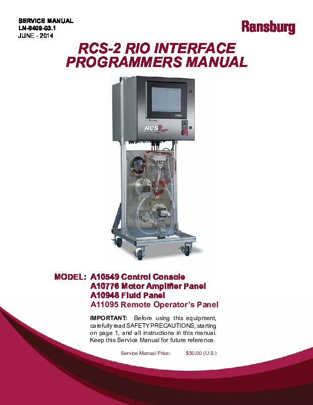 Ransburg RCS-2 RIO Interface Programmers Manual LN9409031sm