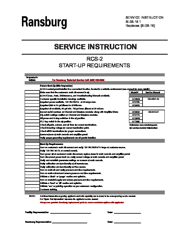 Ransburg RCS-2 Start-Up Requirements SI08161si