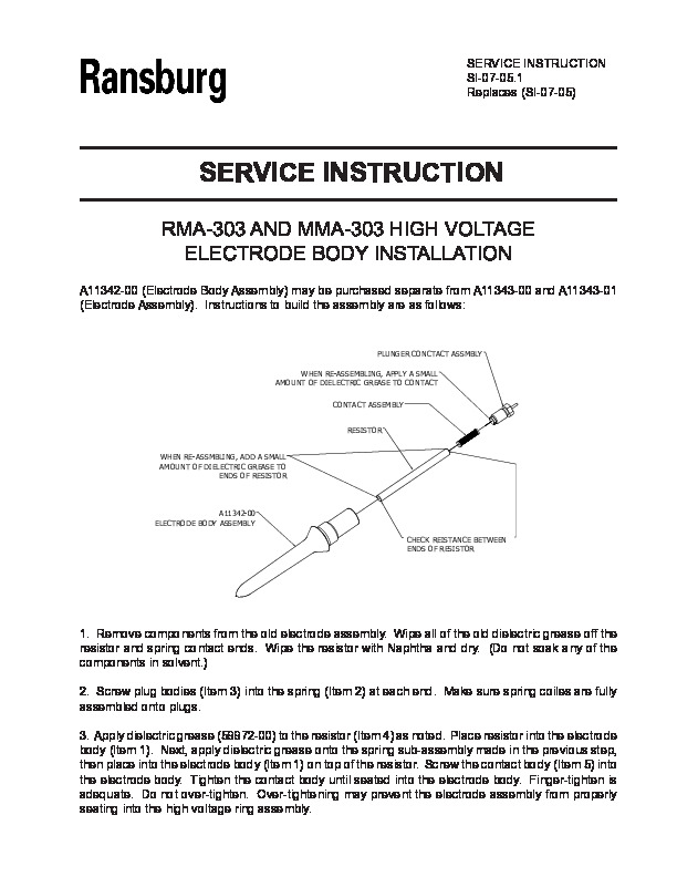 RMA MMA HV Electrode  Service Manual