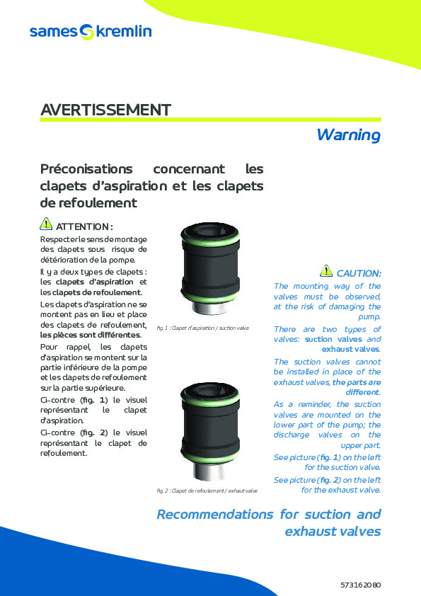 Recommendations for suction and  exhaust valves