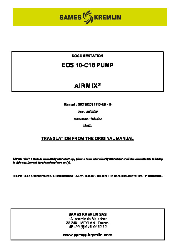 EOS 10-C18 PUMP Manual : DRT582031110-US - B