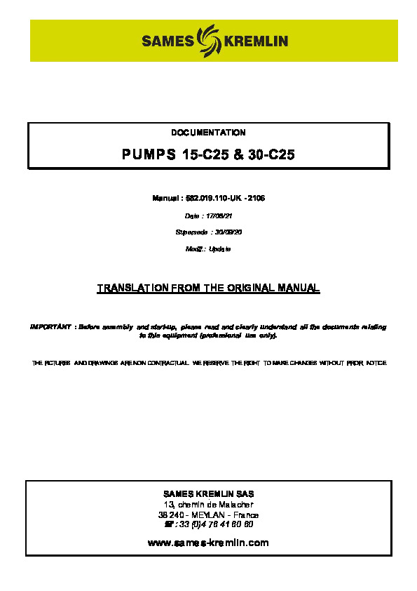 PUMPS 15-C25 & 30-C25  Manual : 582.019.110-UK - 2106 