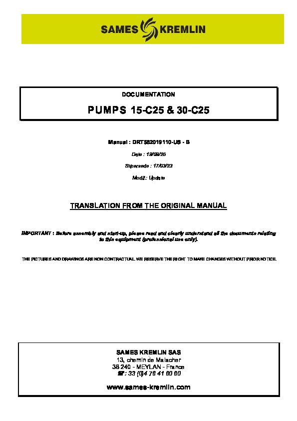PUMPS 15-C25 & 30-C25  Manual : DRT582019110-US - B 