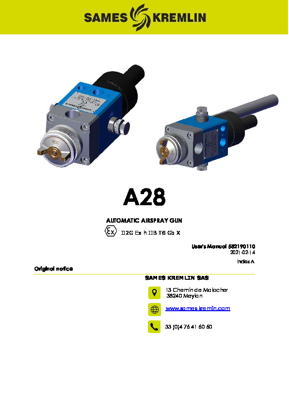 A28  AUTOMATIC AIRSPRAY GUN User's Manual 582190110