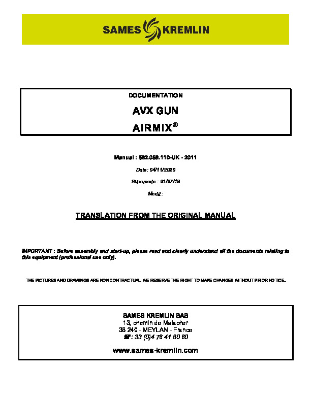 AVX GUN  AIRMIX®  Manual : 582.058.110-UK - 2011 