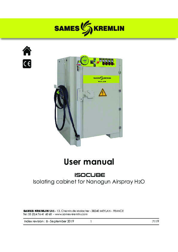 User manual ISOCUBE Isolating cabinet for Nanogun Airspray H2O