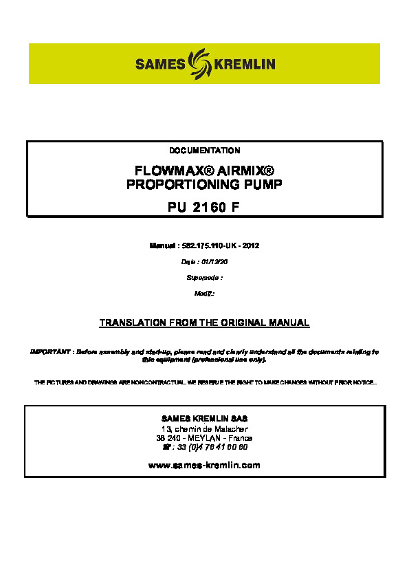  PU 2160 F  FLOWMAX® AIRMIX®   PROPORTIONING PUMP