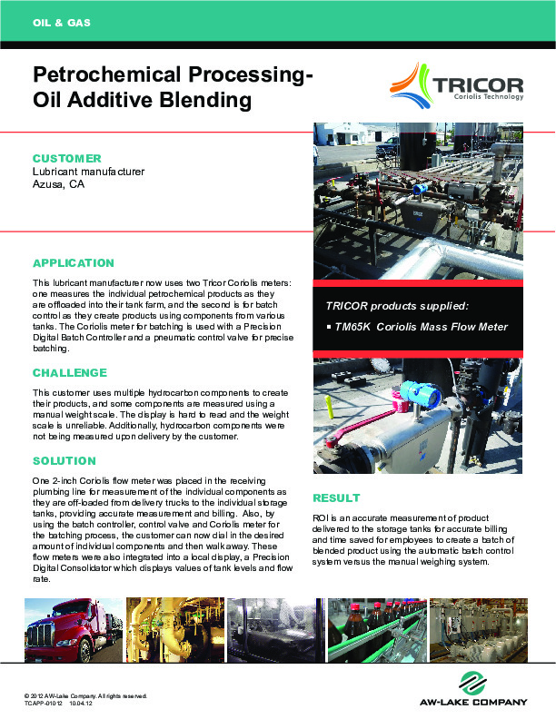 Petrochemical Processing- Oil Additive Blending