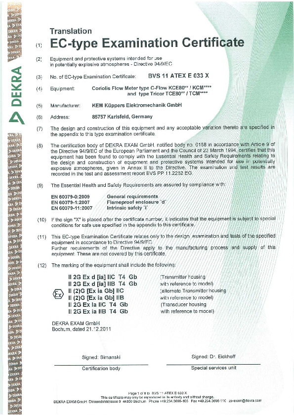 ATEX Certificate