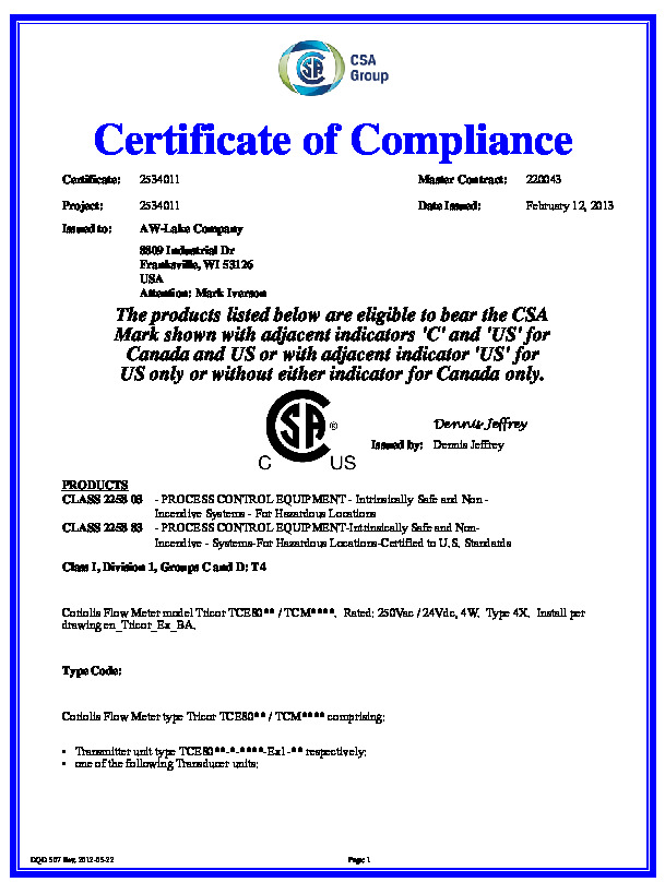 CSA/cUS-Certificate-Tricor