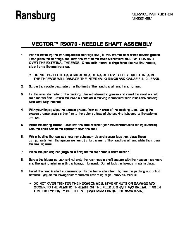 Vector R90/R70 - Needle Shaft Assembly SI0524061si